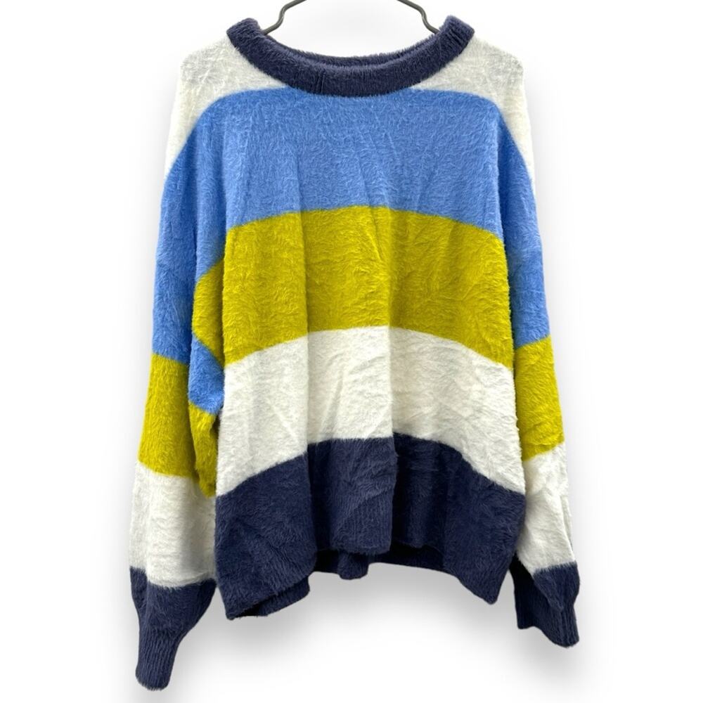Aerie Flurry Soft Fuzzy Long Sleeve Striped Colorblock Pullover Sweater Sz L NEW - Picture 3 of 11